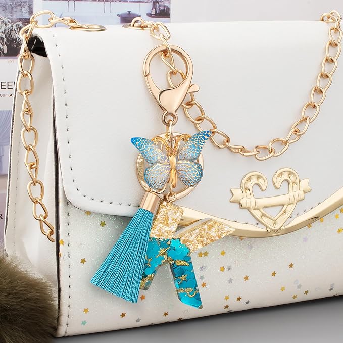 Suweibuke Cute Pink Key Chains for Women Girls, Initial Letter Keychains with Tassel, Charms for Key Purse Handbags Backpacks