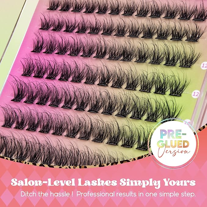 VYRILA Self Adhesive Lash Clusters Kit, D Curl Wispy Pre Glued Lash Extensions with Tweezers, Reusable 0.1mm Ultra Thin Band Natural Eyelashes, Easy Apply Eyelash Clusters for Beginners(PG-ZE05)