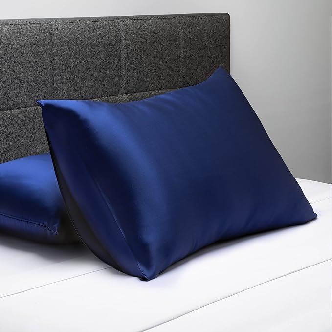 Fishers Finery 19mm 100% Pure Mulberry Silk Pillowcase, Quality Tested (Navy, Q)