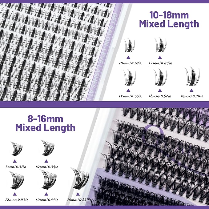QUAFFLY Lash Clusters Kit Multiple Styles Mixed Length Eyelash Set Includes 2 Lash Bond and Seal & 2 Lash Remover 1 Tweezers For DIY Lash Extensions Kit At Home