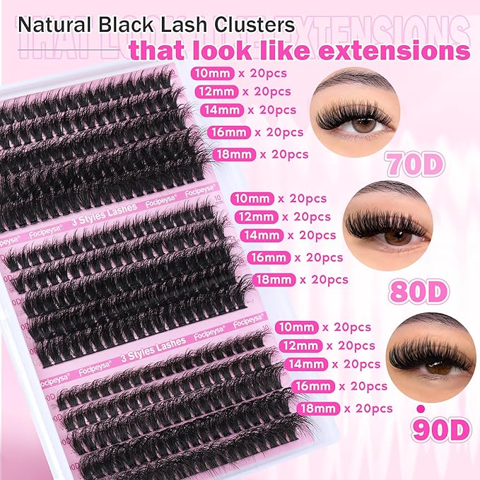 Full Volume Eyelash Extension Kit Thick Lash Extension Kit Lash Clusters Individual Eyelashes Kit with Lash Bond and Seal, Lash Remover DIY Eyelash Extension Kit for Beginner by Focipeysa