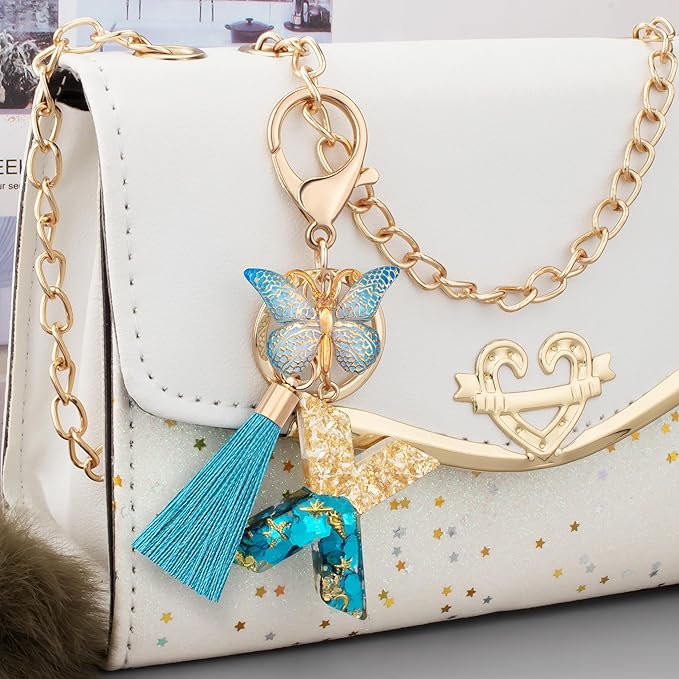 Suweibuke Cute Pink Key Chains for Women Girls, Initial Letter Keychains with Tassel, Charms for Key Purse Handbags Backpacks