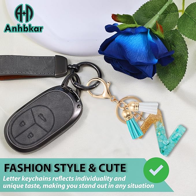 Initial Letter Keychain Cute Resin with 2 PU Tassel, Letter Keychain for Backpack Charms, Initial Keychains for Women