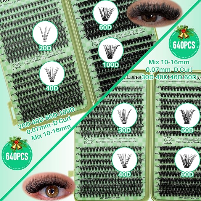 Lash Clusters Kit Wispy Eyelash Clusters Kit Cat Eye Lashes Clusters Kit Cluster Eyelash Extensions Pestañas Postizas Naturales Lash Extension Kit+Lash Bond and Seal,Remover,Tweezers(4 Boxes Kit-1)