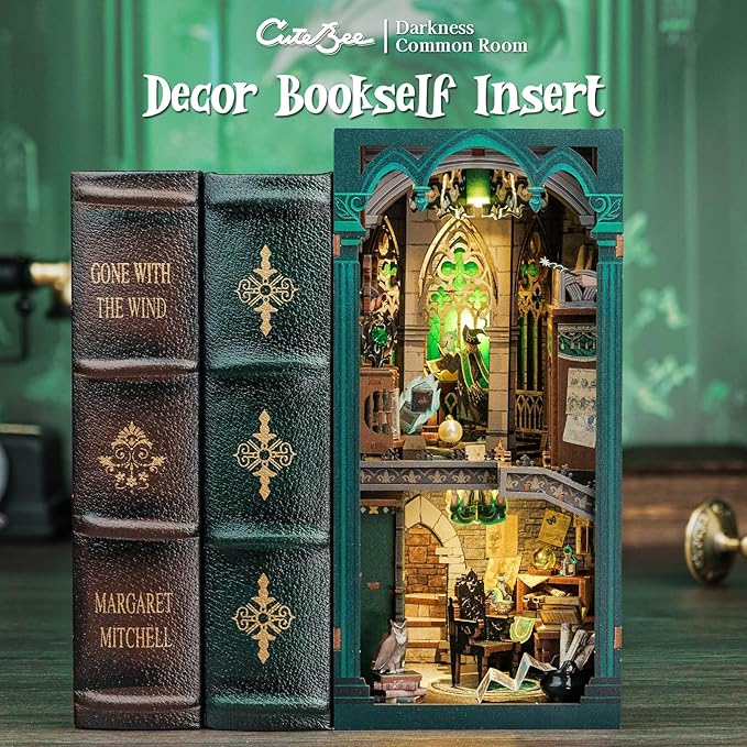 CUTEBEE Book Nook Kit, DIY Booknook Miniature House Tiny House 3D Wooden Puzzle Dollhouse Kit for Adults and Teens, Bookshelf Insert Decor, DIY Craft Gift Model Build