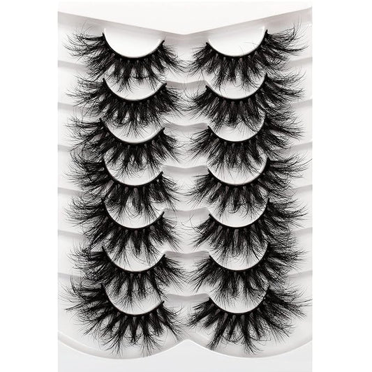 Pooplunch Cat Eye Faux Mink Lashes 25MM False Eyelashes Dramatic 8D Volume Thick Long Fake Eye Lashes Strips 7 Pairs Pack