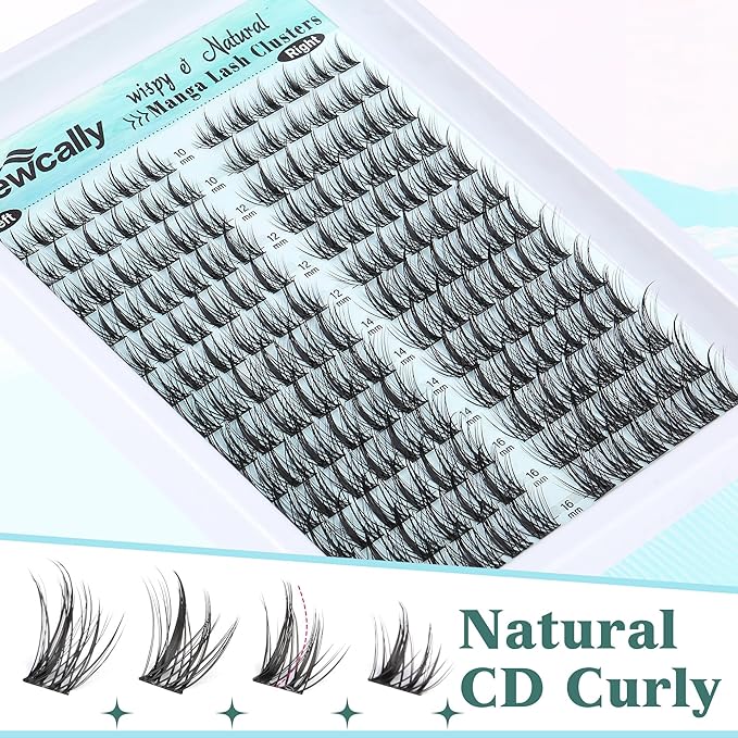 Cluster Lashes Kit Natural Look Cluster Eyelash Extension Kit Wispy Eyelash Clusters Kit Spiky DIY Lash Extension Kit CD-curly 10-16MM Manga Individual Lashes Kit by Newcally
