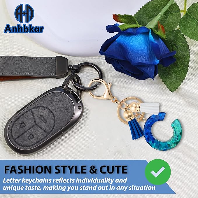 Initial Letter Keychain Cute Resin with 2 PU Tassel, Letter Keychain for Backpack Charms, Initial Keychains for Women