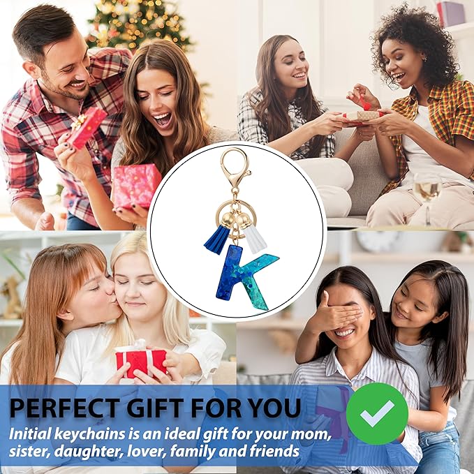 Initial Letter Keychain Cute Resin with 2 PU Tassel, Letter Keychain for Backpack Charms, Initial Keychains for Women