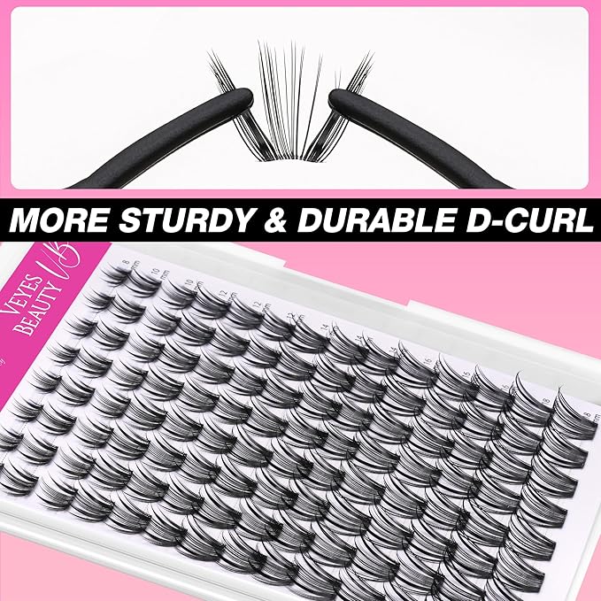 VEYESBEAUTY Lash Clusters Individual Eyelash Extensions Thin & Invisible Band DIY False Eyelashes for Self-application Eye-Catching Series Wispy Lash Tray, Crown 8-18mm Mixed Length