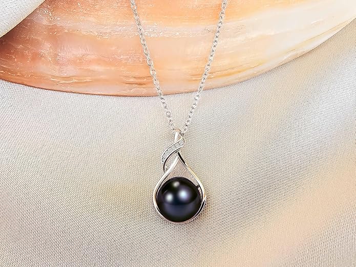 PEARLURA AAA+ 9mm Natural Black pearl necklace for women - Real pearl necklaces for women (18k gold platted 925 sterling Silver)- Wedding anniversary's gift for wife - Luxury birthday gifts for woman - Birthday gift for wife