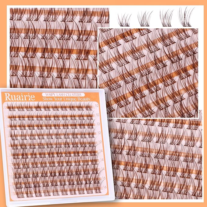 Brown Lash Clusters Wispy Eyelash Clusters Natural Cluster Lashes 100Pcs C-Curly Eyelashes Cluster with Thin Band Cluster Eyelash Extensions 10-16mm DIY Individual Lash Clusters by Ruairie