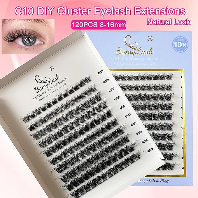 BamyLash DIY Cluster Lash Extension Kit, Professional Volume Eyelash Set, Black (C02+C10+C13 Lash Set)