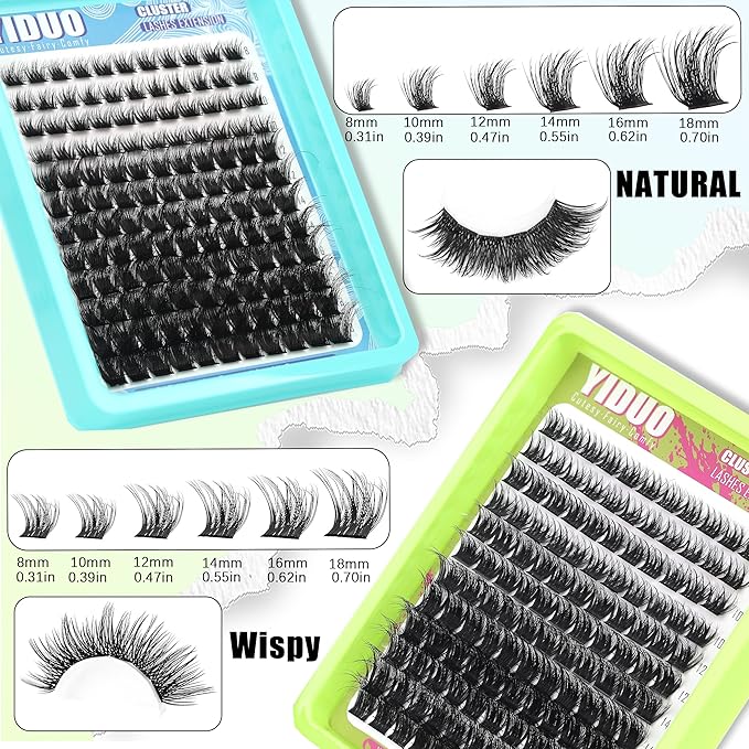 YIDUO Lash Clusters Kit 6 Styles Bulk Packs Eyelash Extensions Volume/Manga/ultra/Dramatic with pikes Bottom Lashes Clusters Kit 5-20mm Wispy D Curl Individual Fake Eyelashes Kit DIY at Home Easily