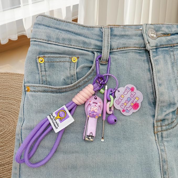 Cute Keychain with Nail Clipper Ear Pick for Women Girls Cute Key Chain Wristlet Cartoon Keychain Lanyard