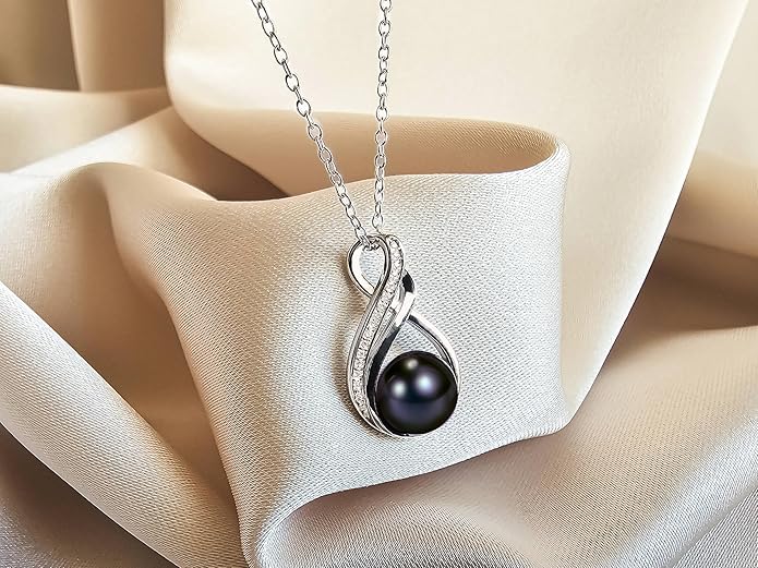 PEARLURA Black pearl necklace for women (Natural AAA+ 9mm) - Wedding anniversary's gift for wife (18k gold platted 925 sterling Silver)- christmas gifts for wife - Real pearls necklace for women - black pearls necklace - pearl pendant