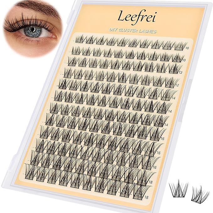 Leefrei Eyelash Clusters 10-18mm Wispy Eyelash Clusters D Curl DIY Lash Extension Natural Lash Clusters Individual Lashes (LF02 Lashes Only)