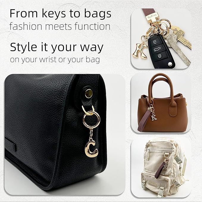 Stretchy Wristlet Initial Keychain, Key Chains Women Cute with Keyring, Llaveros para Mujer, Car Key Accessories
