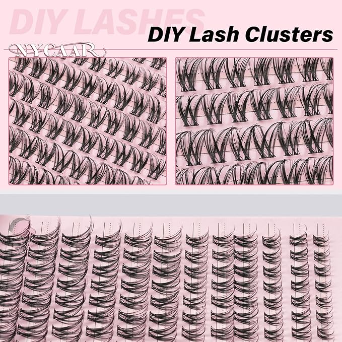 NYCAAR Lash Clusters Natural Look 120pcs D Curl 8-18MIX Eyelash Clusters Wispy Anime Individual Lashes with Soft Thin Band DIY Fluffy Lash Extension at Home(NY04)