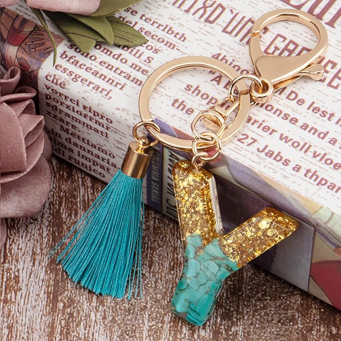 Suweibuke Cute Pink Key Chains for Women Girls, Initial Letter Keychains with Tassel, Charms for Key Purse Handbags Backpacks