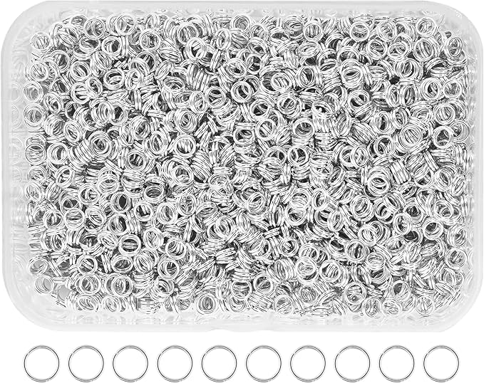 Mandala Crafts 4mm Silver Colored Double Jump Rings for Jewelry Making - 1600 Pcs Small Split Key Rings Set for Crafts, DIY Keychains, and Accessories