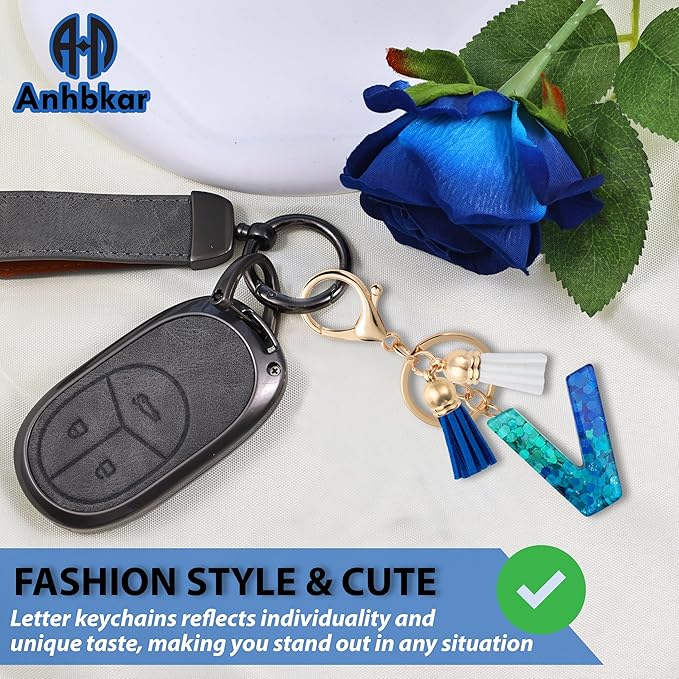 Initial Letter Keychain Cute Resin with 2 PU Tassel, Letter Keychain for Backpack Charms, Initial Keychains for Women