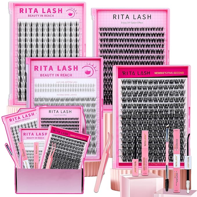 Lash Clusters Kit Eyelash Clusters Kit Fairy Cluster Eyelash Extensions Large Pack Lashes Clusters Lash Extension Kit Pestañas Postizas Naturales+Lash Bond&Seal,Remover,Tweezers,Brush(Lash Kit-8)