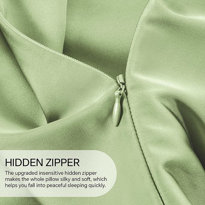 INFIIXSO Mulberry Silk Pillowcase for Hair and Skin, Silk Pillow Cases Queen Size with Hidden Zipper 20"x30", Extraordinary Smooth and Soft Cooling Pillow Cases for Hot Sleepers(Sage Green, 1 Pack)