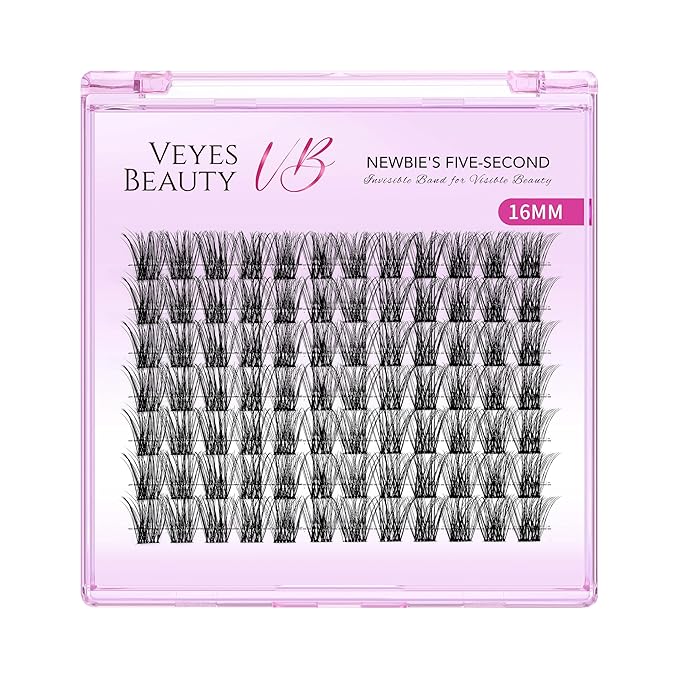 VEYESBEAUTY Lash Clusters Individual Eyelash Extensions Thin & Invisible Band DIY False Eyelashes for Self-application Newbie's Five-Second Series Wispy Lash Tray, Bomb 16mm Single Length