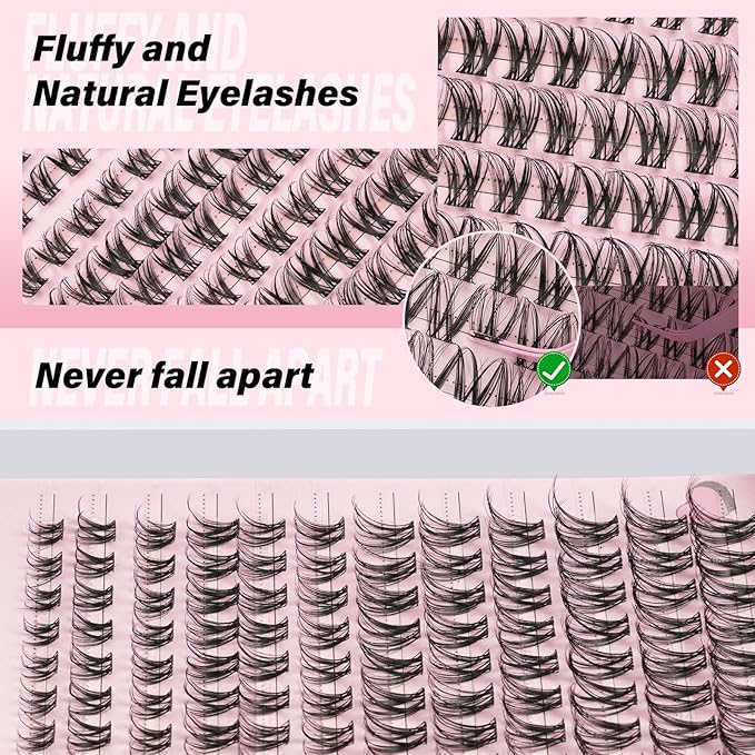 NYCAAR Lash Clusters Natural Look 120pcs D Curl 8-18MIX Eyelash Clusters Wispy Anime Individual Lashes with Soft Thin Band DIY Fluffy Lash Extension at Home(NY04)