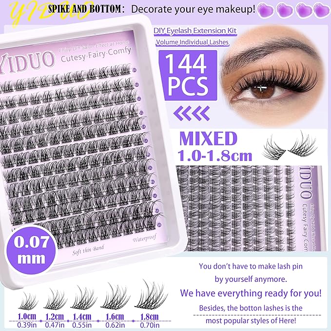 YlDUO Lashes Clusters Kit Natural Clusters Lash Extensions C/D Curl Wispy Individual Fake Eyelash, DIY Natural Extension Lash with Glue*2|Tweezers|Removers|Eyelash&Eyebrow Brush DIY at Home Easily