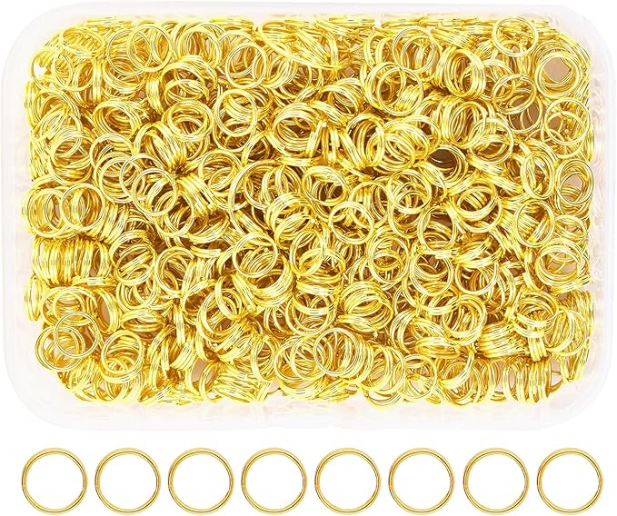 Mandala Crafts 7mm Gold Colored Double Jump Rings for Jewelry Making - 800 Pcs Small Split Key Rings Set for Crafts, DIY Keychains, and Accessories