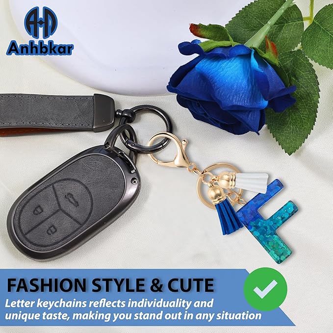 Initial Letter Keychain Cute Resin with 2 PU Tassel, Letter Keychain for Backpack Charms, Initial Keychains for Women