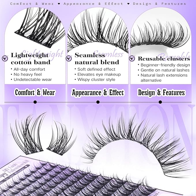 Wispy Lash Clusters Kit for a Natural Look DIY Lash Extension Kit 10-18mm Lash Bond & Seal Glue Lash Tweezers Individual Cluster Lashes for Subtle Enhancement