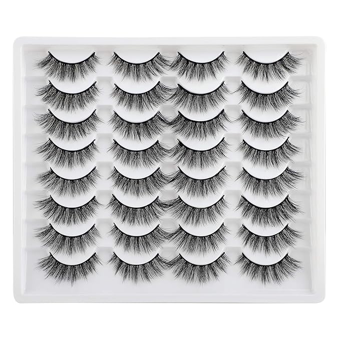 JIMIRE 16 Pairs Cat Eye False Eyelashes Fluffy Natural Fake Lashes 3D Volume Lashes Pack for Cat-Eye Look