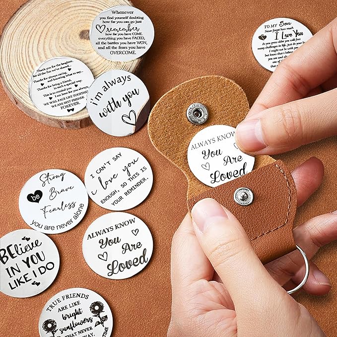 OUMILAN Pocket Hug Token Gifts for Men Boyfriend Girlfriend Inspirational Gift for Son Daughter Brother with Leather Keychain