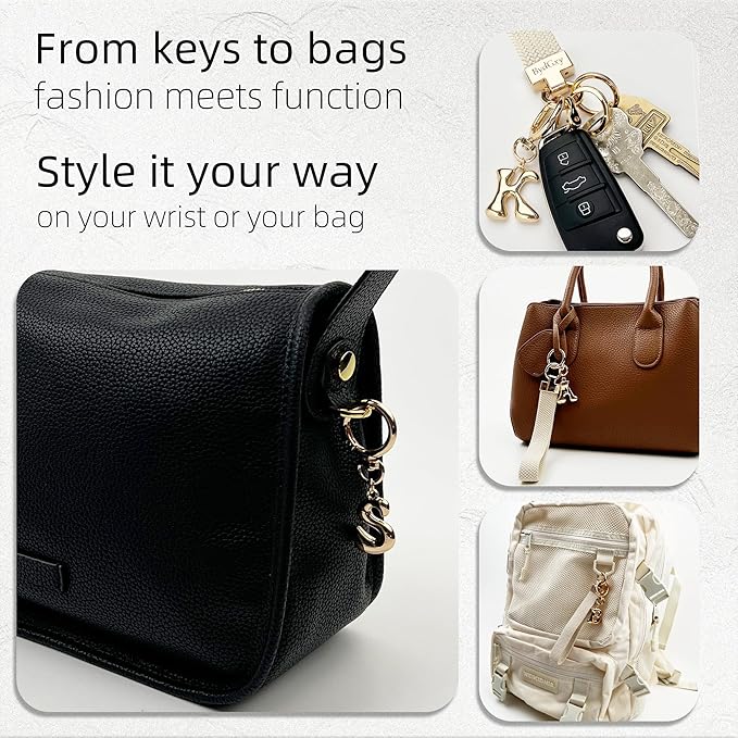 Stretchy Wristlet Initial Keychain, Key Chains Women Cute with Keyring, Llaveros para Mujer, Car Key Accessories