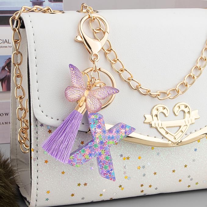 Suweibuke Cute Pink Key Chains for Women Girls, Initial Letter Keychains with Tassel, Charms for Key Purse Handbags Backpacks