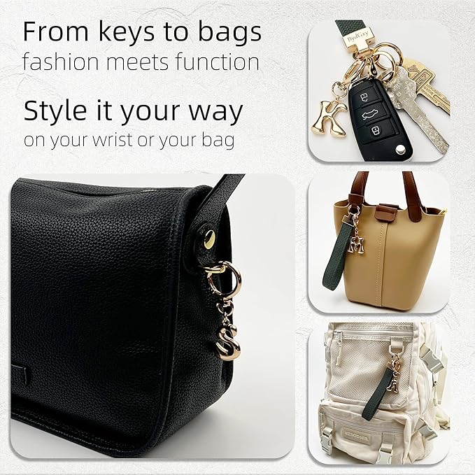 Stretchy Wristlet Initial Keychain, Key Chains Women Cute with Keyring, Llaveros para Mujer, Car Key Accessories