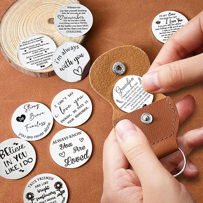 OUMILAN Pocket Hug Token Gifts for Men Boyfriend Girlfriend Inspirational Gift for Son Daughter Brother with Leather Keychain