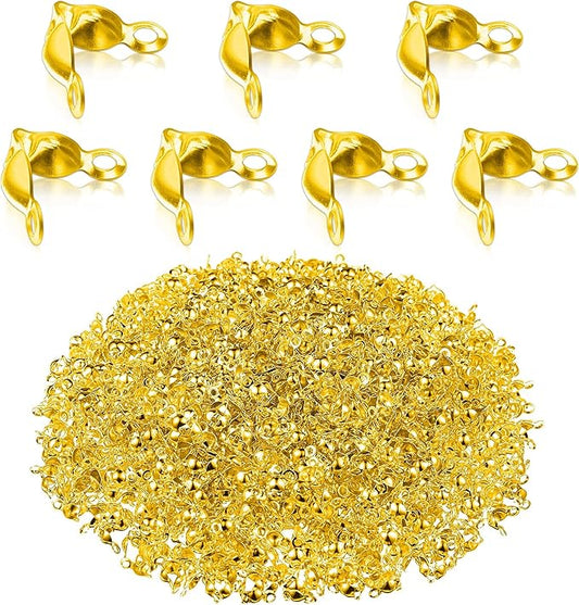 Syhood 1400 Pieces Bead Tips Knot Covers Bulk Clamshell Bead Tips for Jewelry Making Open End Caps Knot Covers for DIY Bracelet Necklaces Earrings Keychains(Gold)