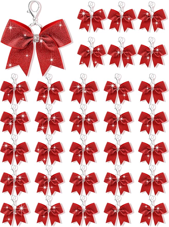 Tondiamo Cheer Bow Keychain Cheer Keychain with Rhinestones Cheerleader Keyrings for Teen Cheerleading Sports Accessory