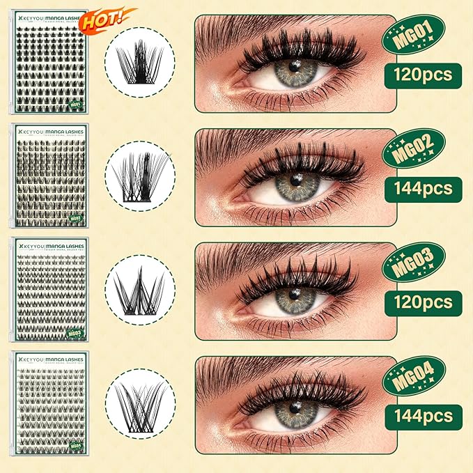 KEYYOU LASH Manga Lash Clusters 8-18mm Fairy Eyelash Clusters Natural DIY Lash Extension Wispy with Soft Thin Band(MG01-8-18)
