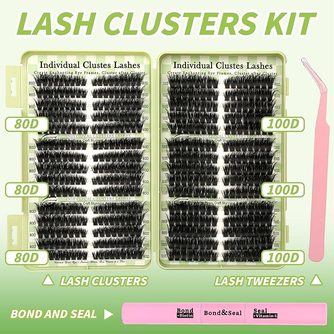 Gmagictobo Lash Clusters Kit Fluffy Wispy Lash Clusters C Curl Cluster Eyelash Extensions Cat Eye Lashes Clusters 510Pcs Volume Individual Lashes Lash Glue Lash Tweezers
