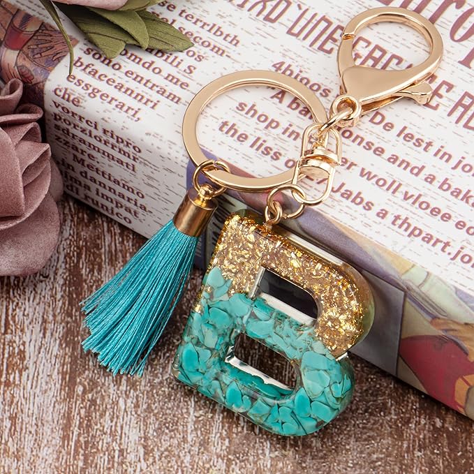 Suweibuke Cute Pink Key Chains for Women Girls, Initial Letter Keychains with Tassel, Charms for Key Purse Handbags Backpacks
