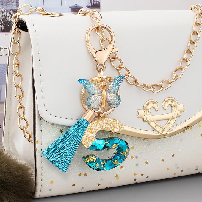 Suweibuke Cute Pink Key Chains for Women Girls, Initial Letter Keychains with Tassel, Charms for Key Purse Handbags Backpacks