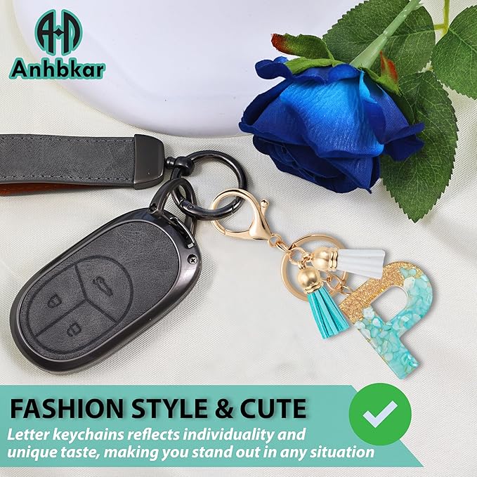 Initial Letter Keychain Cute Resin with 2 PU Tassel, Letter Keychain for Backpack Charms, Initial Keychains for Women