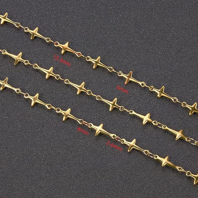 UMAOKANG 13 Feet Gold Plated Stainless Steel Jewelry Making Chain Roll Cross Chain Link for Jewelry DIY with Jump Rings and Lobster Clasps
