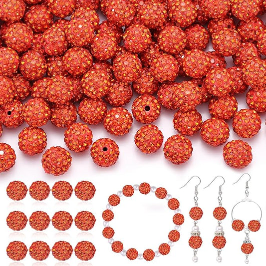 200 Pcs Orange Rhinestone Beads for Jewelry Making, Sparkle Crystal Clay Christmas for Bracelet Baseball Necklace Earring Crafting and DIY, Shiny Round Shamballa Disco Ball Beads Bulk