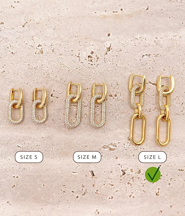 OZEL 14K Gold & Silver Plated Paperclip Chain Earrings with Cubic Zirconia – Dangle, Hoop, Huggie, Stud Styles – Women’s Fashion Jewelry Gift